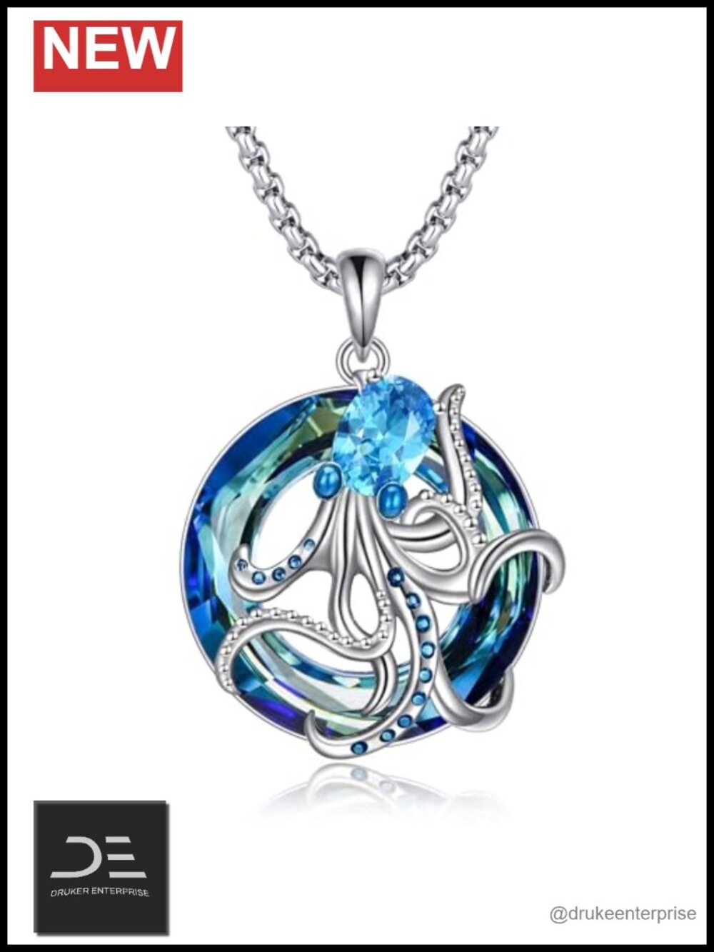 Octopus Pendant Necklace 18K White Gold Plating Women Silver Sea Life Ocean